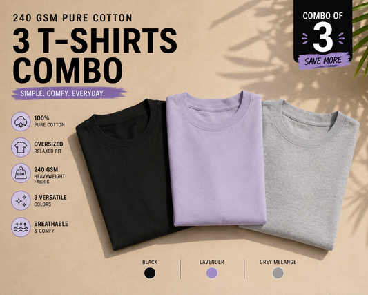 The Unserious Unisex Oversized Plain Tees (Pack of 3) - 240 GSM