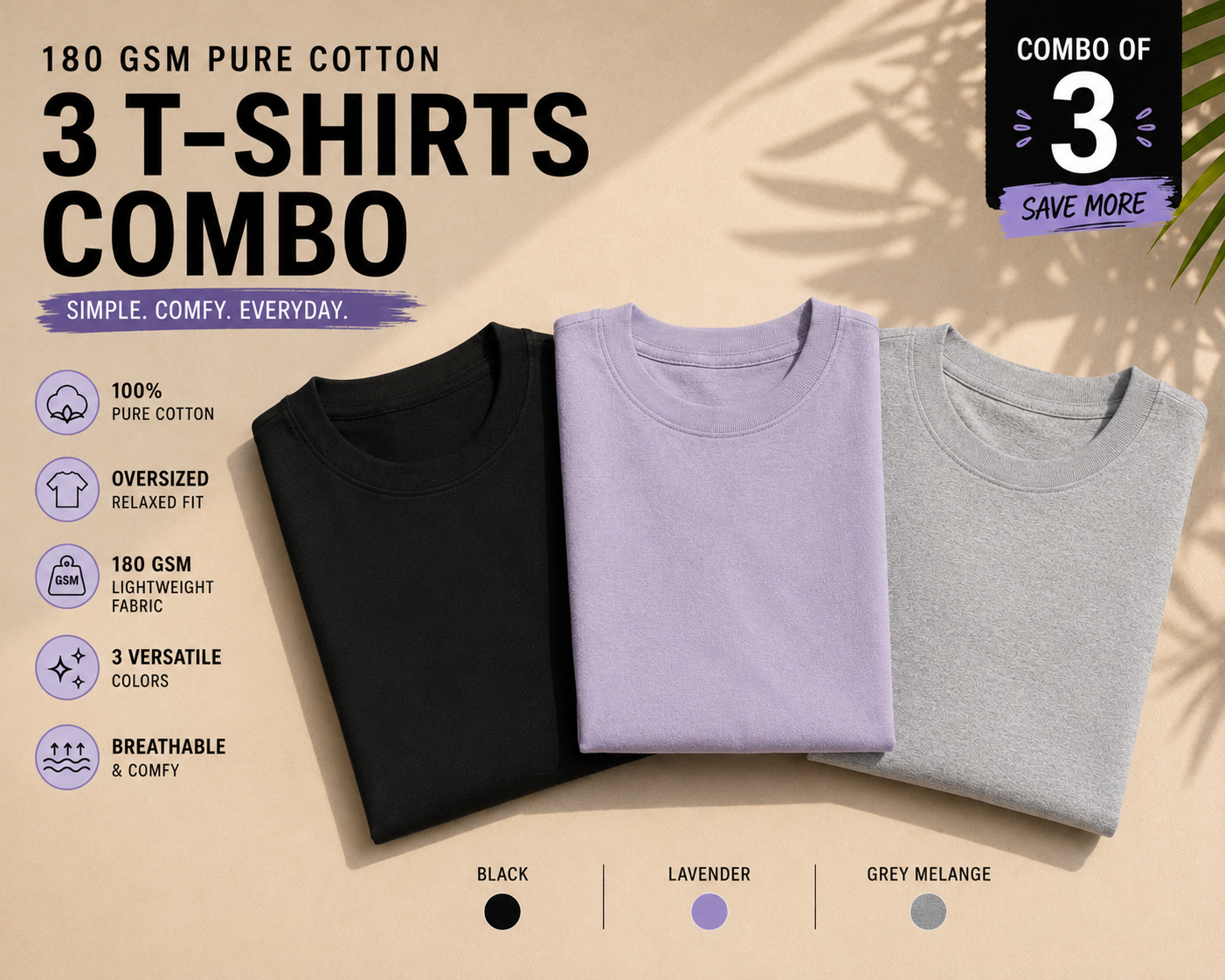 The Unserious Unisex Oversized Plain Tees (Pack of 3) - 180 GSM