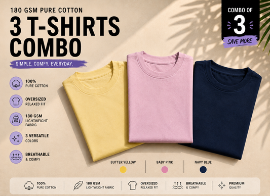 The Unserious Unisex Oversized Plain Tees (Pack of 3) - 180 GSM