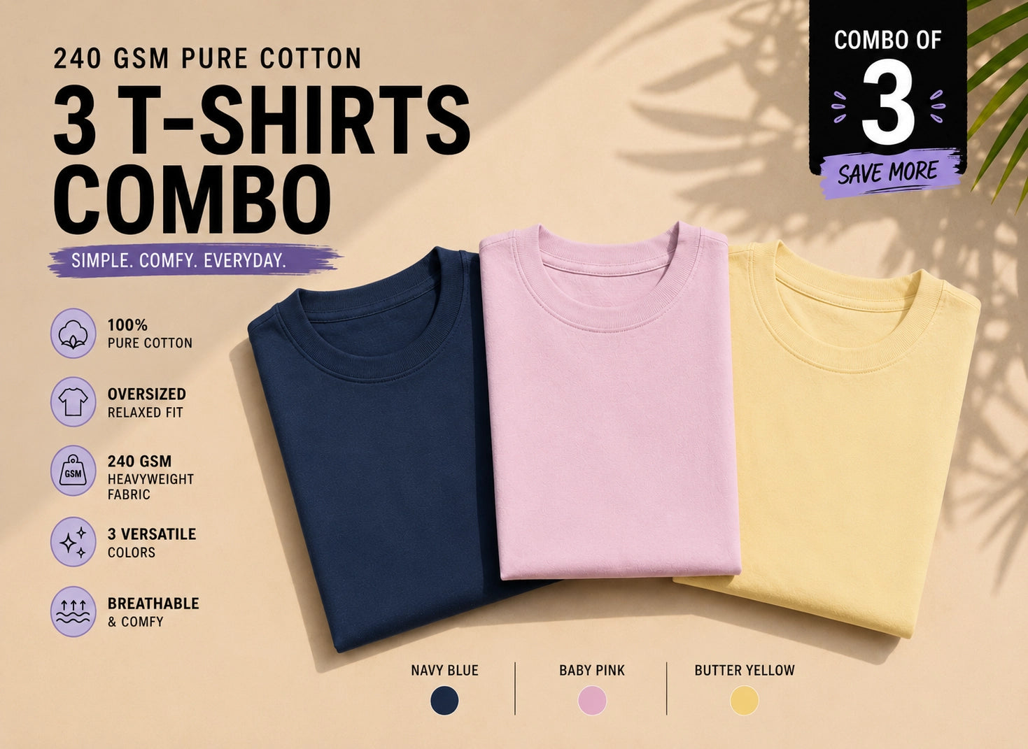 Three plain unisex oversized T-shirts from The Unserious Studio in white, displayed flat with folded sleeves.