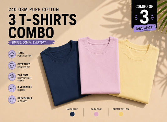Three plain unisex oversized T-shirts from The Unserious Studio in white, displayed flat with folded sleeves.