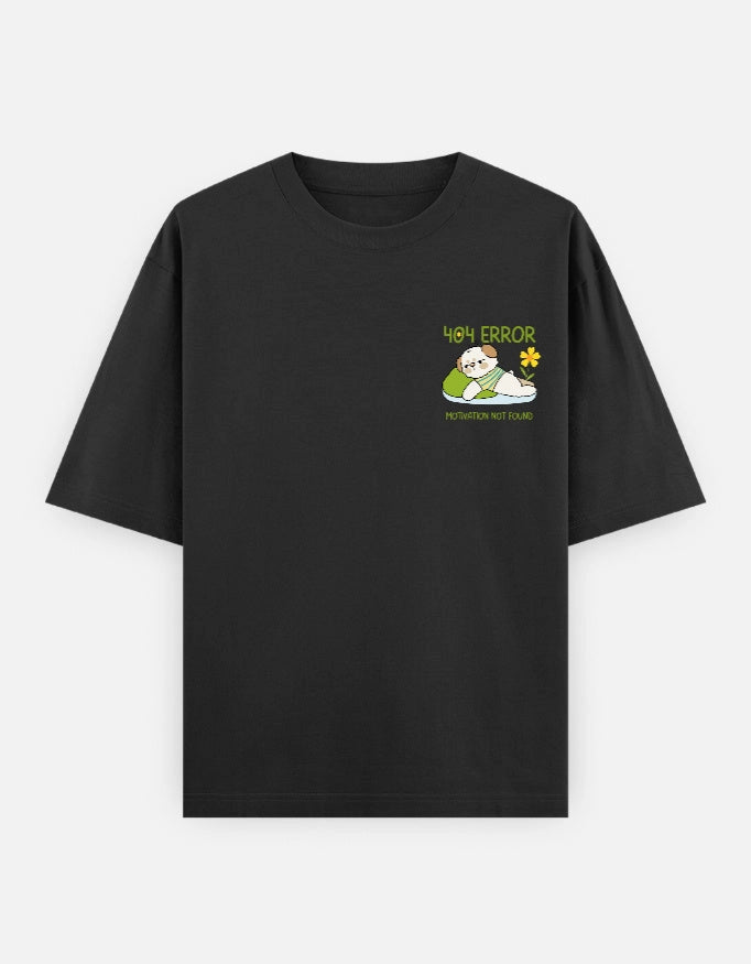 Unisex oversized T-shirt by The Unserious Studio featuring a front 404 Motivation Not Found graphic design.
