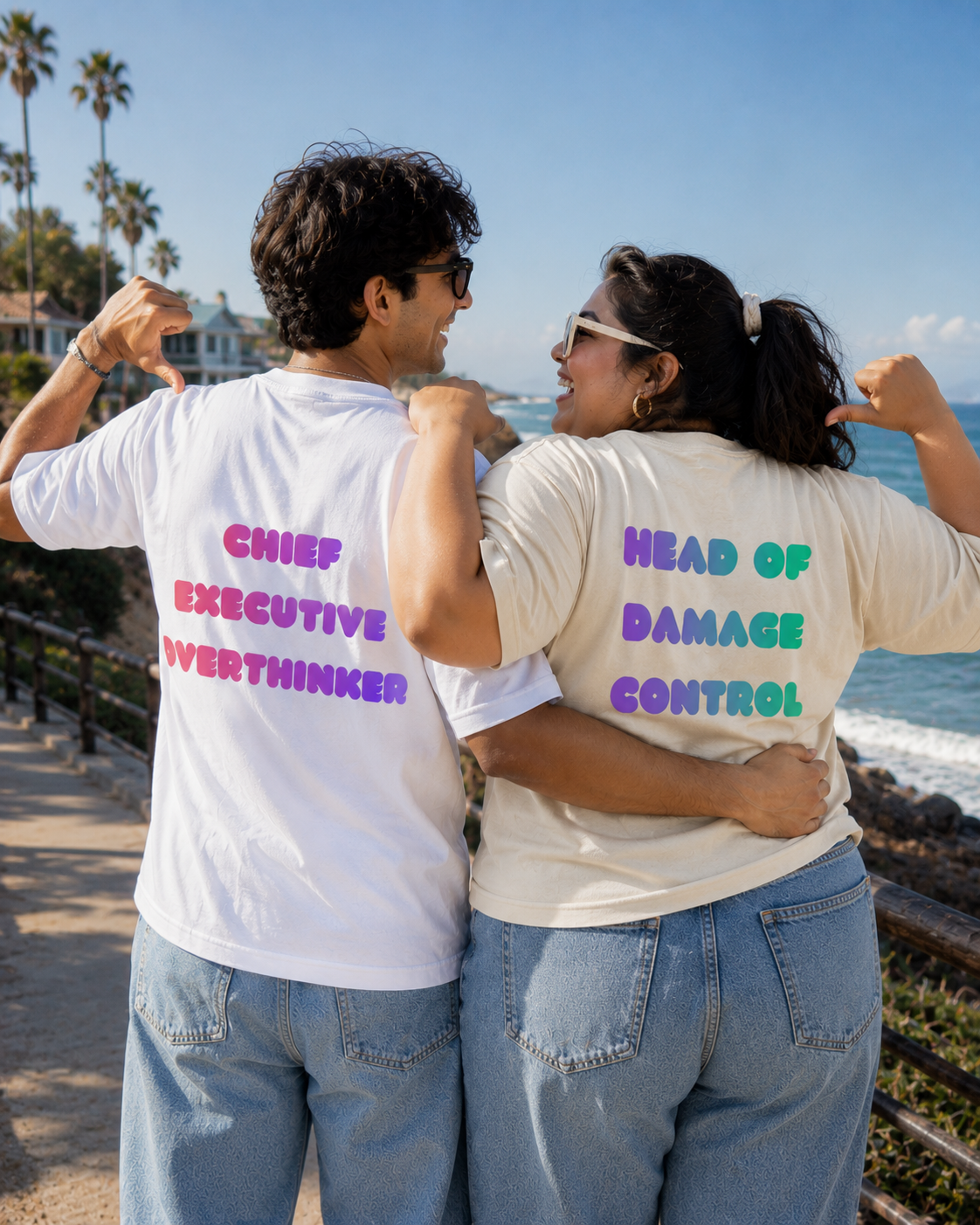TUS Unisex Regular BFF Tees - Head of Damage Control | Chief Executive Overthinker (Pack of 2 Tees)