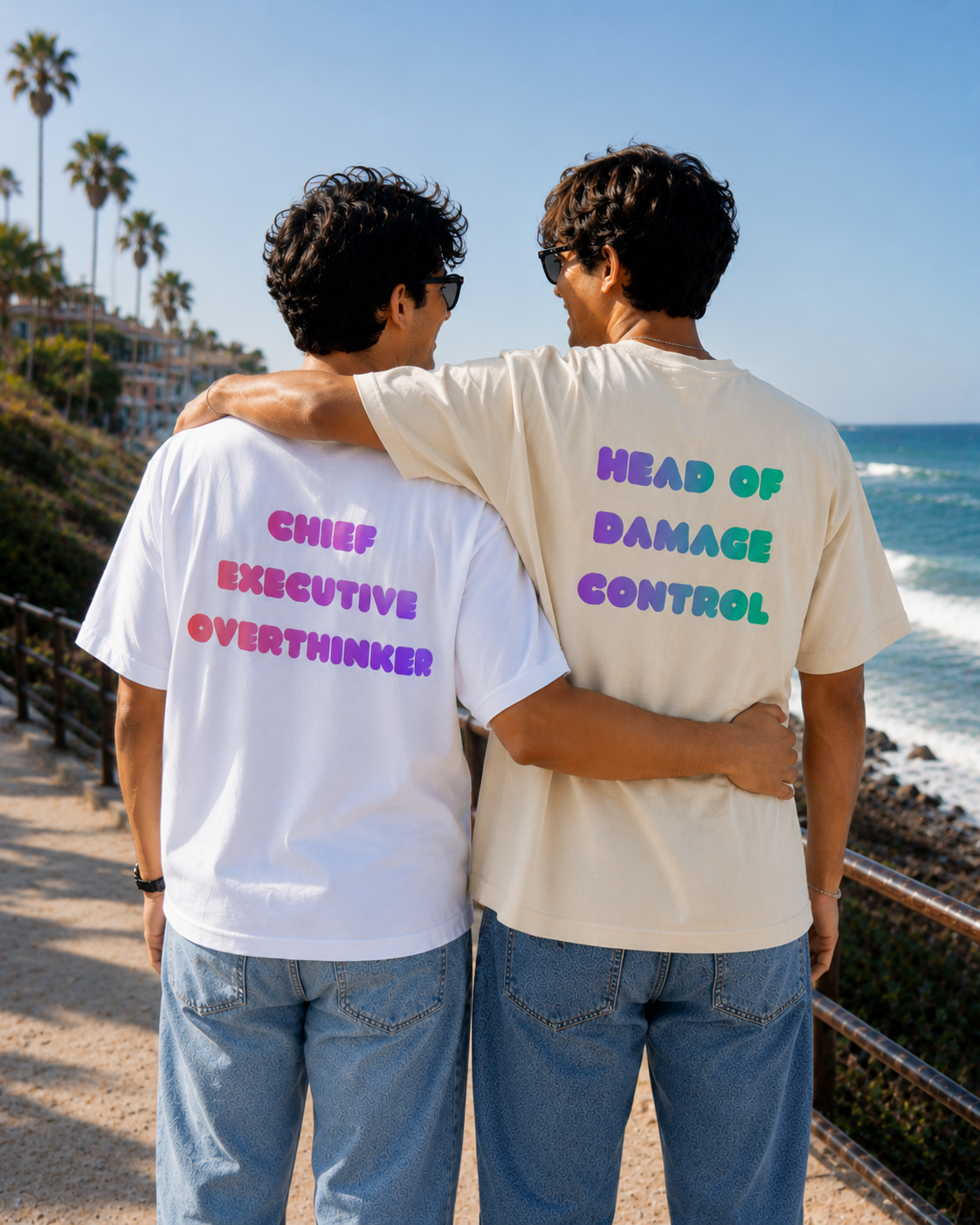 TUS Unisex Regular BFF Tees - Head of Damage Control | Chief Executive Overthinker (Pack of 2 Tees)
