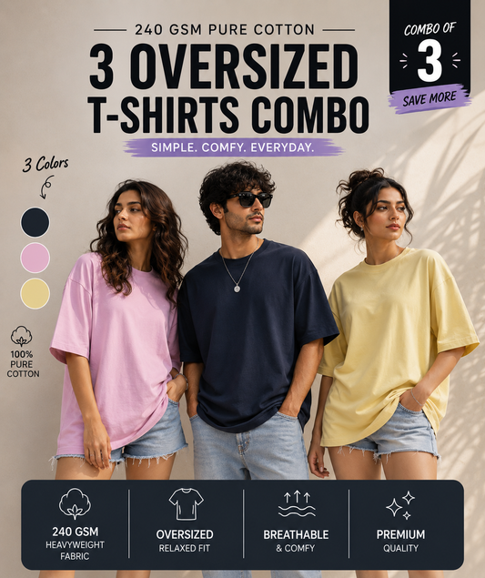 The Unserious Unisex Oversized Plain Tees (Pack of 3) - 240 GSM