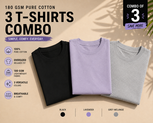 The Unserious Unisex Oversized Plain Tees (Pack of 3) - 180 GSM