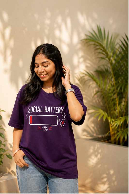 The Unserious Oversized Unisex Tee- Social Battery 1%