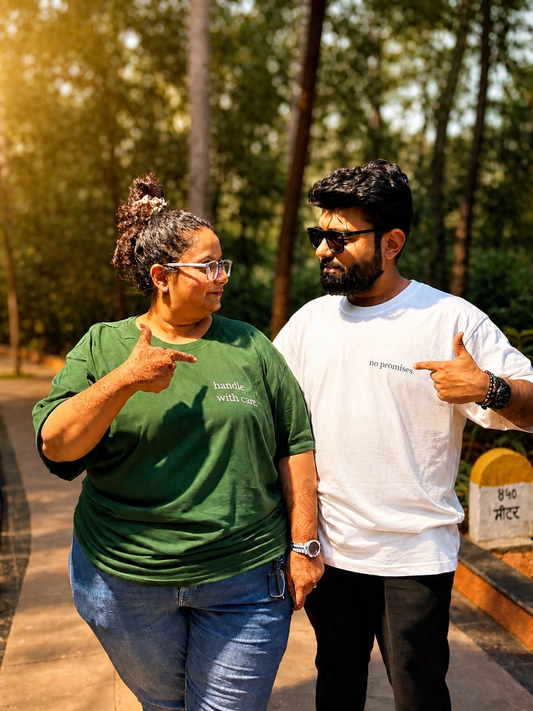 The Unserious Oversized Unisex Couple Tee - I Tolerate the Crazy One | I am the Crazy One (2 Tees)