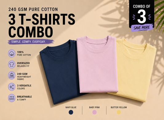 The Unserious Unisex Oversized Plain Tees (Pack of 3) - 240 GSM