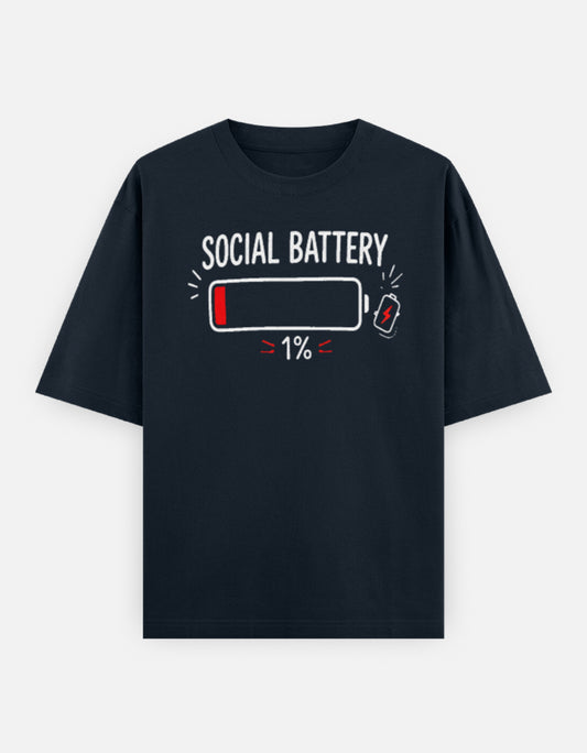 The Unserious Oversized Unisex Tee- Social Battery 1%