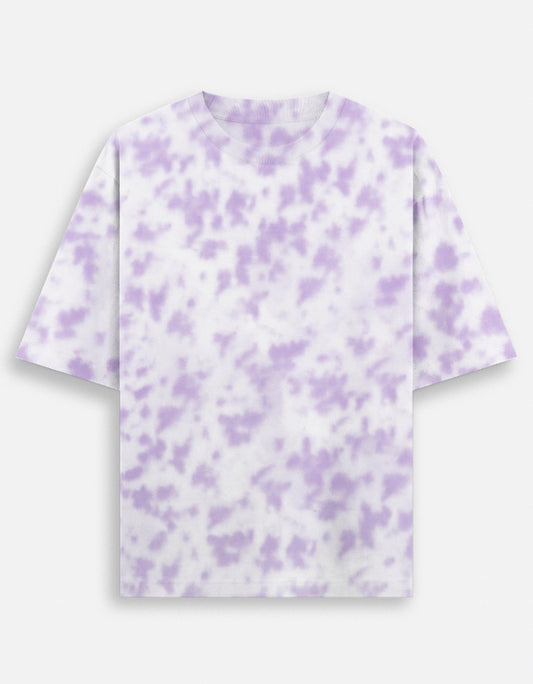 Front view of The Unserious Studio oversized unisex Midnight Storm Tie Dye Tee with a vibrant, swirling tie dye pattern.
