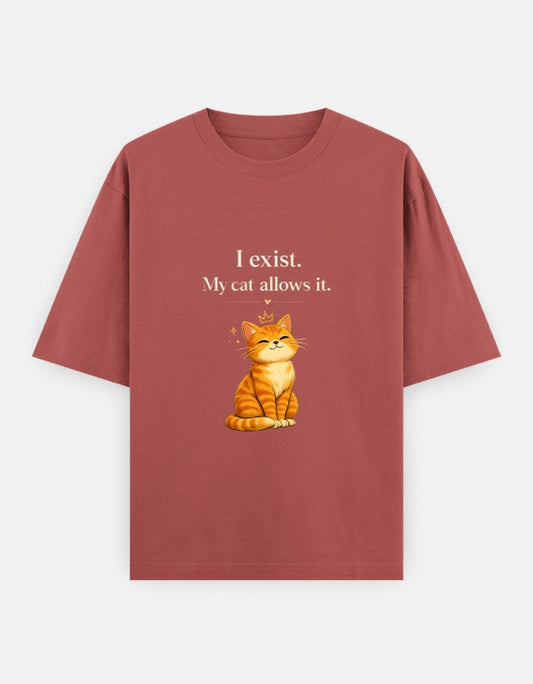 Unisex T-shirt from The Unserious Studio featuring the "I Exist. My Cat Allows It" graphic on the front.