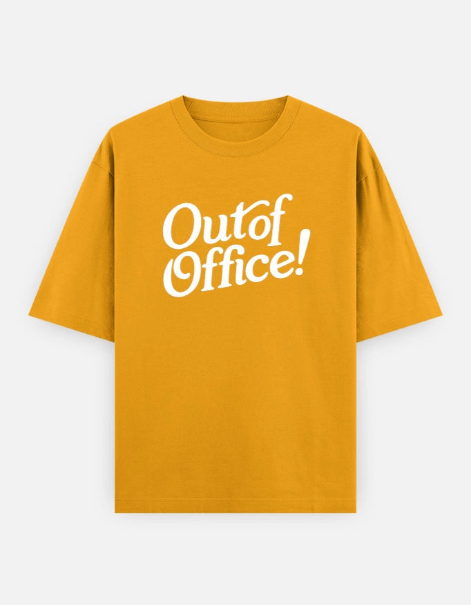 Unisex oversized tee from The Unserious Studio with "Out Of Office" print, front view showing relaxed fit and casual style.