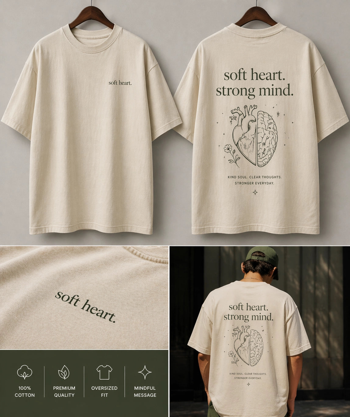 Unisex oversized soft heart T-shirt by The Unserious Studio, featuring a relaxed fit and subtle heart design on the front.