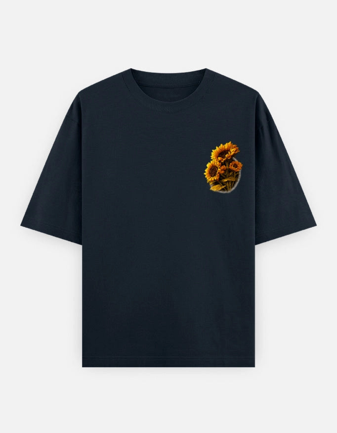 Unisex oversized sunflower edition tee from The Unserious Studio showing the front design with sunflower graphic and relaxed fit.