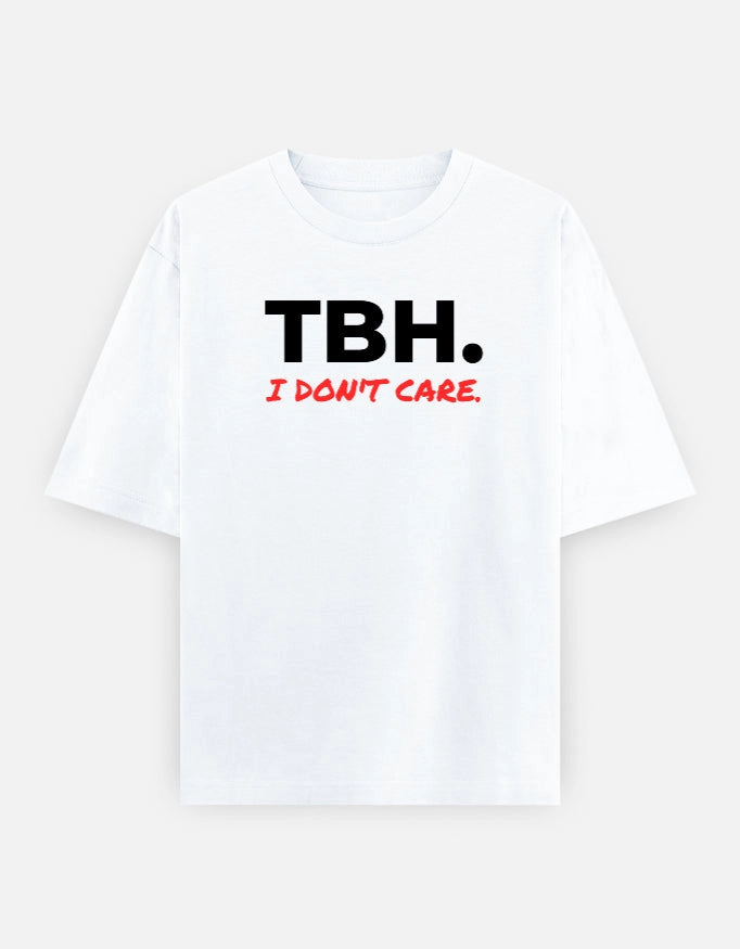 Front view of The Unserious Studio oversized unisex tee with "TBH Unbothered" graphic design in casual style.